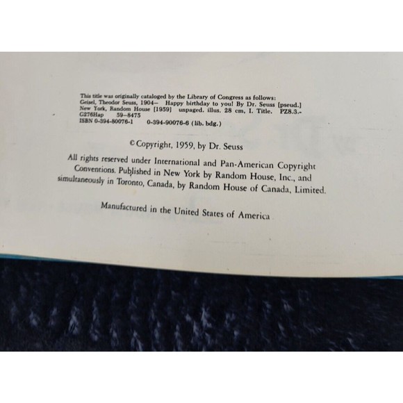 Vintage 1959 Dr Seuss Happy Birthday To You Hardcover Book Early Edition - Picture 3 of 9